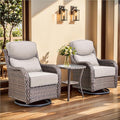 Luxury Outdoor Swivel Rocker Patio Chairs, High Back Swivel Patio Chairs with Side Table & 6-Inch Thick Cushions, Wicker Outdoor Bistro Set for Porch, Yard, Deck, Poolside, Brown/Beige