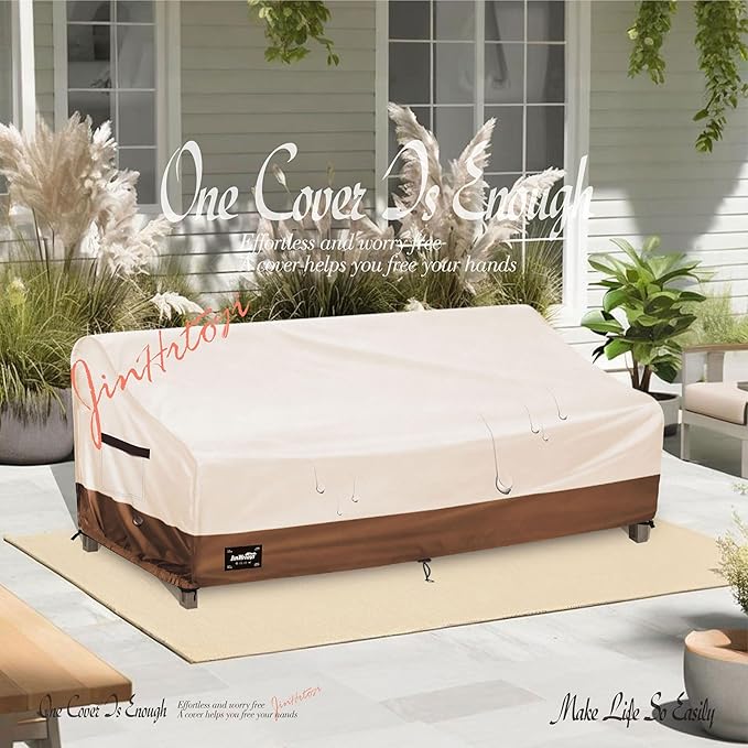 3-seater Outdoor Couch Cover,93"Wx40"Dx35"H Patio Sofa Cover,100% Waterproof Heavy Duty Patio Furniture Covers,Beige&Brown