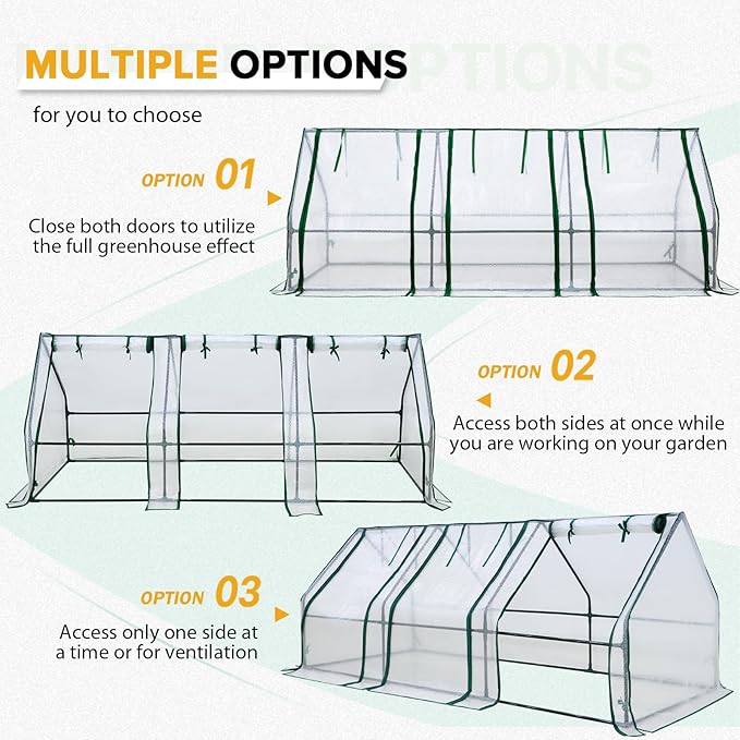 EAGLE PEAK Tunnel Greenhouse Garden Green House with Roll-Up Zipper Doors, Portable 96"x36"x36", Bubble Film Cover, White