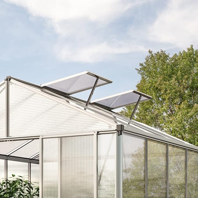 Greenhouse Rubin 5 Aluminum Frame 8.6 x 10.5 ft with Approx. 10 mm Polycarbonate Panels - with 2 Extra Skylights and 2 Automatic Window Openers