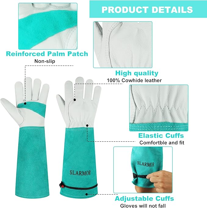 Long Gardening-Gloves Women/Men - Thorn proof Rose Pruning Heavy Duty Gauntlet (X-Small, Green)