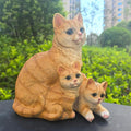 Mama Cat and Kitten Garden Statue,Outdoor Lawn Decorative Figurine Yellow Cat Statue for Patio Yard,Funny Animal Flower Bed Decor Art Sculpture