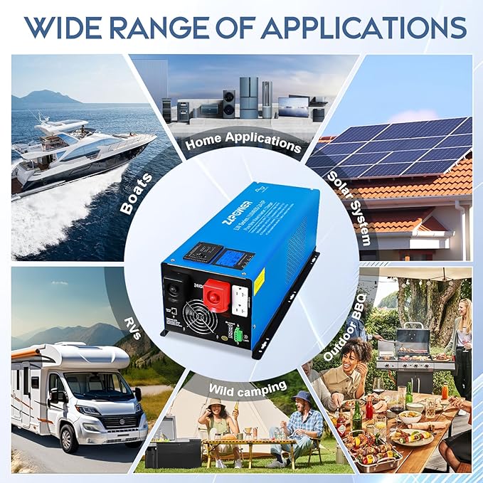 ZLPOWER 4000W 24V DC Pure Sine Wave Inverter, 12000W Peak, 120V/240V AC Split Phase Output with Battery Charger, LCD Display, Off-Grid Low Frequency Inverter for Home RV Camping (4000W)