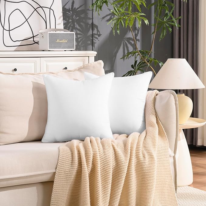 22 x 22 Outdoor Pillow Inserts Set of 2 Waterproof Square Support White Decorative Throw Pillow Inserts for Couch Sofa Beds Large Patio Furniture Cushions
