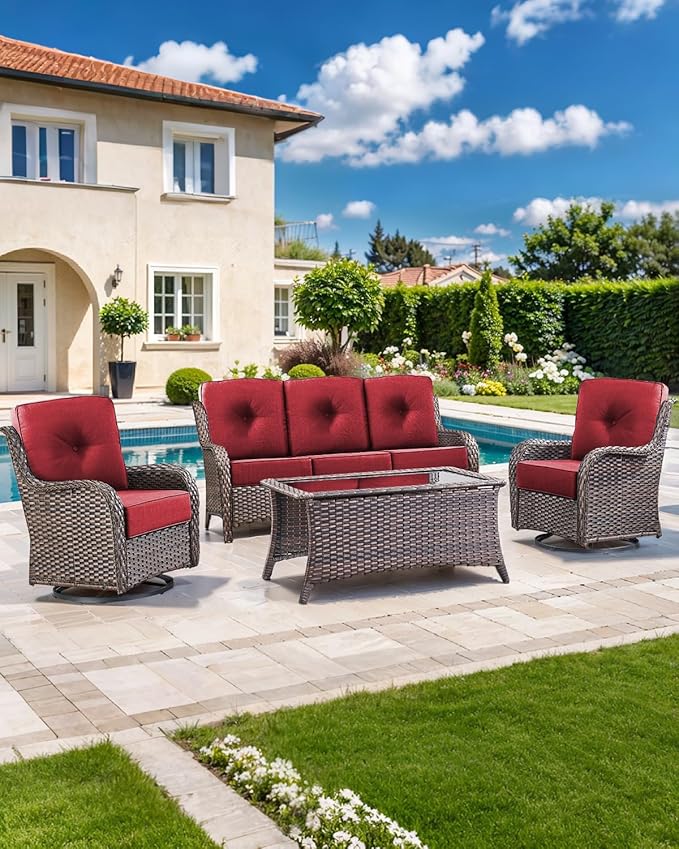 Luxury 22x24/22x25 6-Inch Outdoor Chair Cushions Set of 4 - Heavy Duty Water Repellent Comfortable Cushion for Patio Furniture Set Dining Gliding Rocking Chairs Loveseat L-Shape Sofa - Red