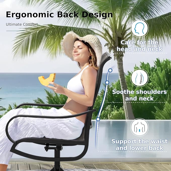 MFSTUDIO 6 Pieces Swivel Patio Dining Chairs, Outdoor Dining Chairs with Padded Textilene Fabric & Sturdy Metal Frame, All Weather Outdoor Sling Furniture Chairs for Deck, Garden and Lawn