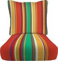 RSH DECOR: Deep Seating Cushion with Pillow Back | 25” x 25” Seat | Water and Fade-Resistant Spun Fabric | Outdoor Chair Cushion Set for Patio Furniture | Bright Colorful Stripe