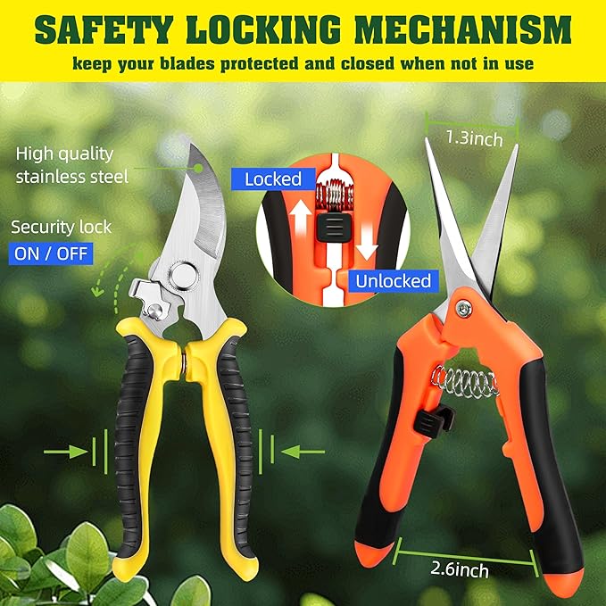 4 Pack Garden Pruning Shears, Stainless Steel Garden Shears, Gardening Shears, Garden Scissors, Clippers, Pruning Snips, Pruning Shears for Gardening Tools (4PCS Yellow Orange Green)