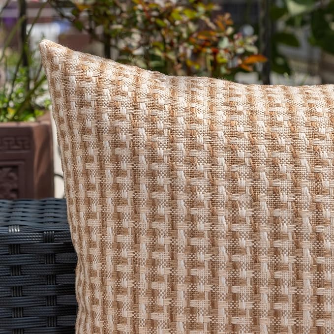 Kevin Textile Outdoor Waterproof Throw Pillow Covers Pack of 2 Farmhouse Decorative Cushion Covers for Garden Patio Tent Balcony Bench Couch Sofa 12x20 Inch, Light Brown