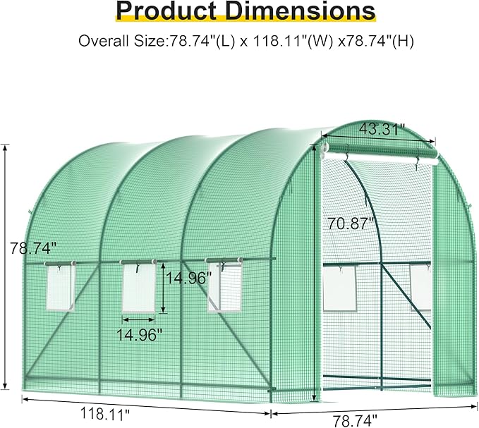 GOJOOASIS Greenhouse Outdoor Green House for Outside Winter Heavy Duty Large Walk-in Tunnel Portable Greenhouses for Backyard Plants Shed (10'x7'x7')