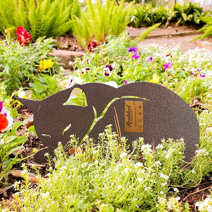RealSteel - Garden Art Cats 3 Pack 2nd Edition - Cat Sculptures & Statues - Outdoor Yard Decorations for Cat Lovers - Zen Garden Accessories - Feline Kittens to Adorn Your Patio (Penny Vein)