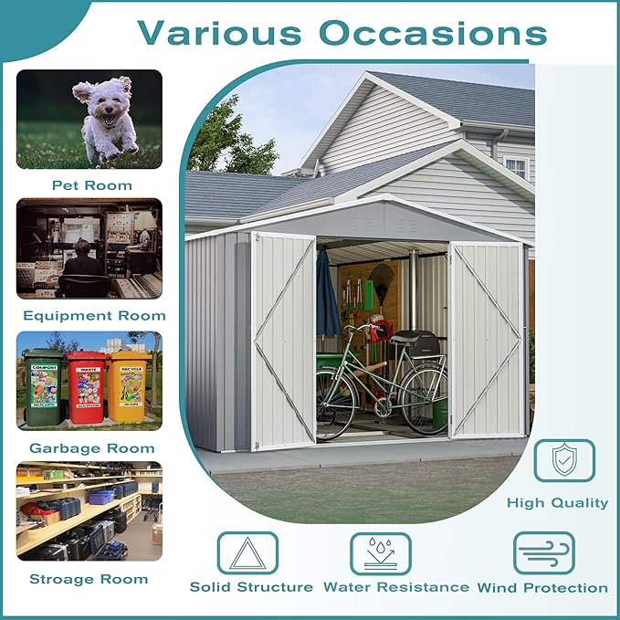 Metal Shed10x12 ft Outdoor Storage Shed,Metal Steel Utility Tool Shed Storage House with Double Lockable Doors and Air Vent for Backyard Garden Patio Lawn Gray