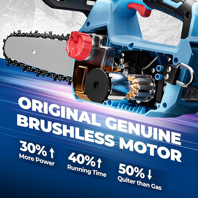 Dong Cheng 12 Inch Brushless Cordless Chainsaw 20V, 12m/s Chain Speed, Tool-Free Tensioning, Auto Oiler & Chain Brake for Wood Cutting & Tree Trimming, Bare Tool Only