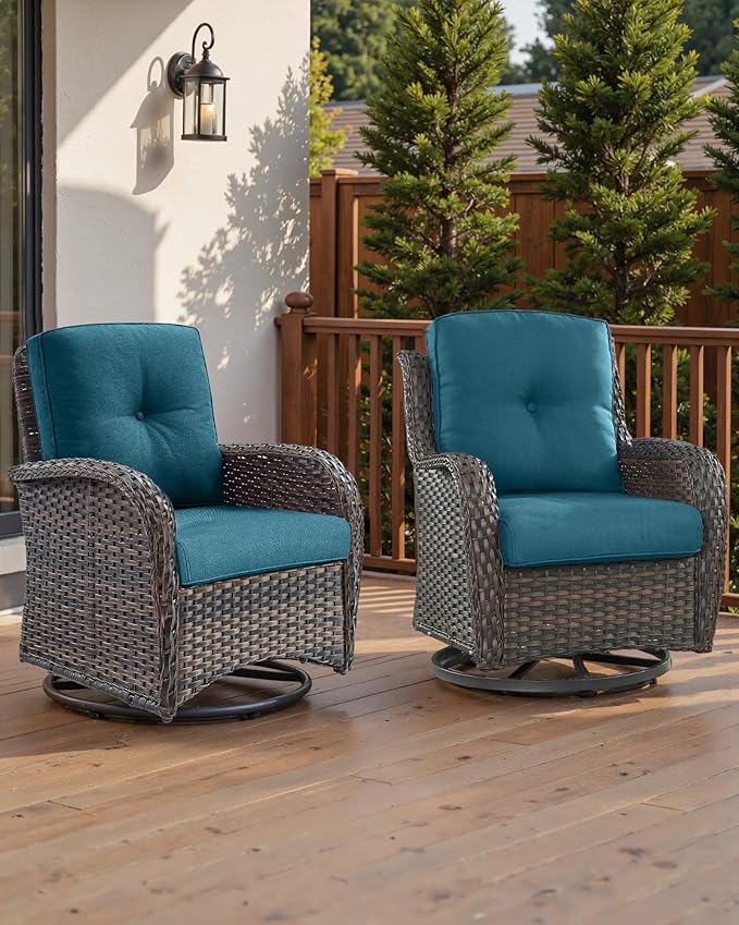 Pop 22x25/22x24 Outdoor Chair Cushions Set of 4 - Heavy Duty High Back Zippered Cushion for Patio Wicker Furniture Dining Gliding Rocking Chairs Loveseat L-Shape Sofa - Peacock Blue/Button