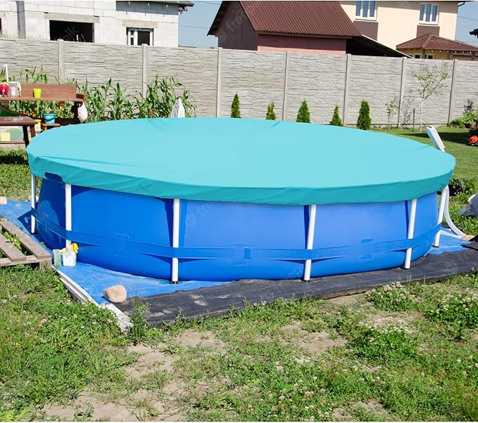 ECOOPTS 18 ft Waterproof Round Polyester Pool Cover for Above Ground Pools, Swimming Pool Cover Protector Winter Safety Cover (Turquoise)