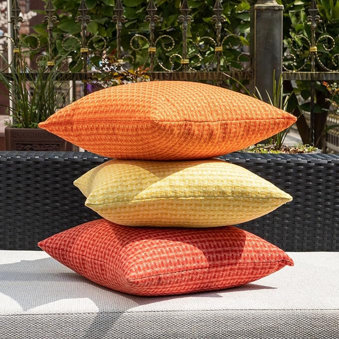 Kevin Textile Outdoor Waterproof Throw Pillow Covers Pack of 2 Weaving Texture Water Resistant Outside Decorative Cushion Covers for Garden Patio Tent Balcony Bench Couch Sofa 16x16 Inch, Red