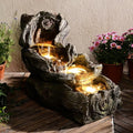 31.5" L Garden Water Fountain Outdoor, Artifical Imitation Wood Outdoor Water Fountain Natural Waterfall with LED Lights for Patio,Porch,Backyard,Home Art Decor（Resin）