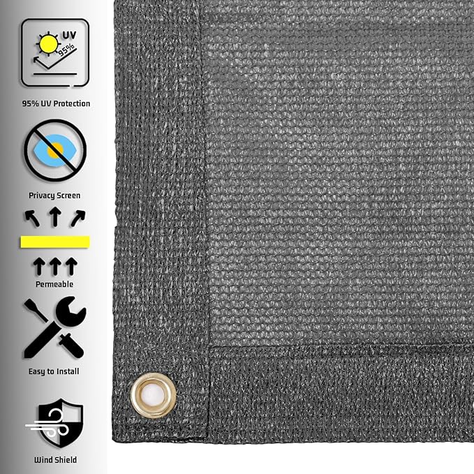 SUNNY GUARD Shade Cloth Custom Size 7x8 FT Sun Shade Screen Fabric Shade Cover Tarp with Grommets for Pergola Backyard Garden, Dark Grey(We Customized)