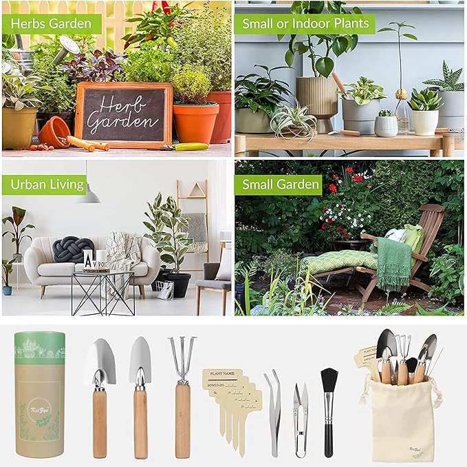 Indoor Garden Tools for Gardening - KiiZYS 12-Piece Small Garden Tools Set - Indoor Gardening Gifts for Women - Mini Hand Tools House Plant Tool