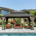 Domi 10' x 14' Hardtop Gazebo Permanent Metal Gazebo with Galvanized Steel Double Roof, Curtains and Netting for Outdoor Dining, Party, Patio, Backyard, Grey