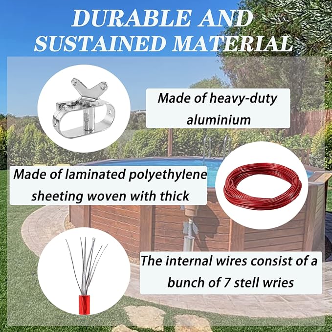 Pool Cover Cable and Winch Kit - 100 Feet Pool Cover Cable and Ratchet for Securing Above Ground Swimming Pool Winter Covers