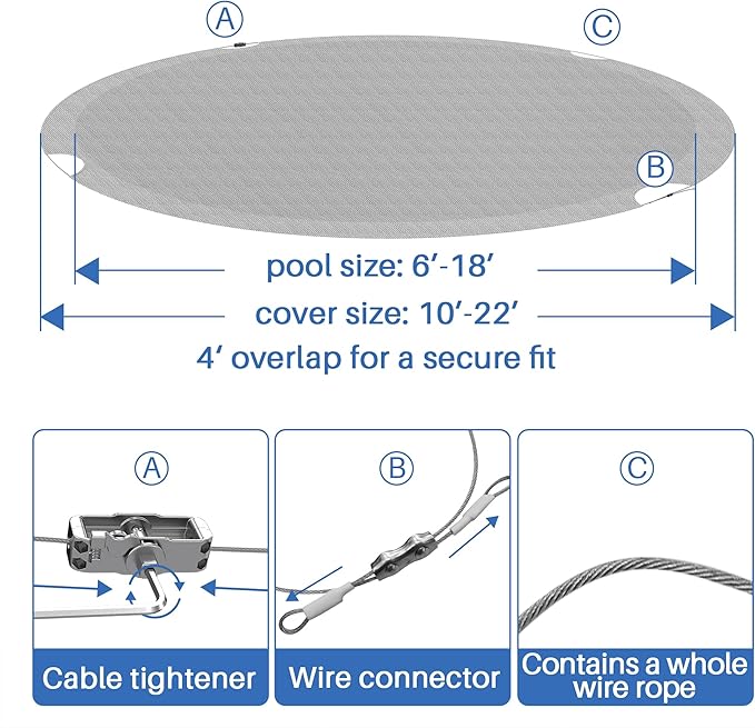 ECOOPTS Round Pool Cover for Above Ground Pools, Swimming Pool Cover Protector Winter Safety Cover (8 ft, Light Grey)