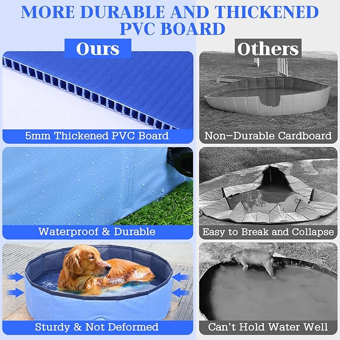 Foldable Dog Pool, Portable Pet Bath Tub and Kiddie Swimming Pool, Collapsible Bathtub for Puppies, Small, Medium and Large Dogs, Cats and Kids, 39.5 x 12 in, Blue