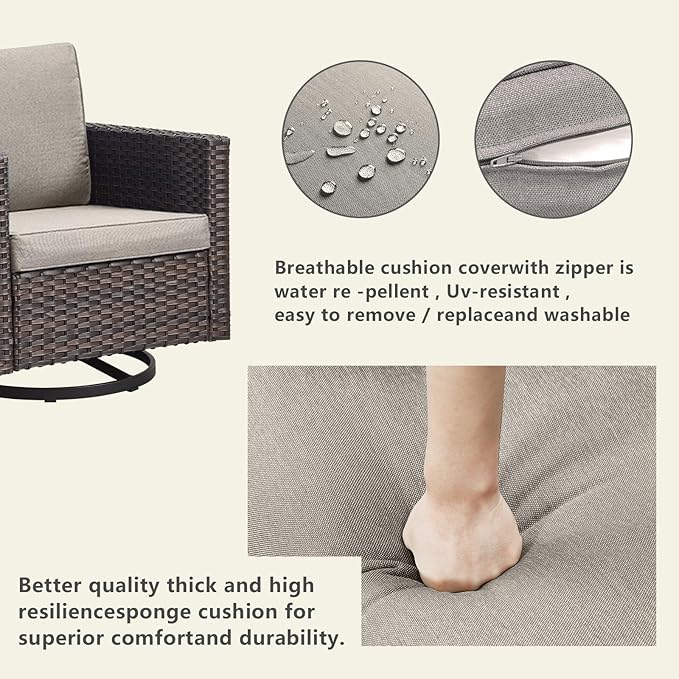 Rilyson Outdoor Patio Swivel Rocker Chairs - Wicker Patio Swivel Rocking Chairs Set of 2 with Waterproof Wicker,Comfortable Cushions and Sturdy Metal Frame for Outside Porch Deck Backyard(Brown/Grey)