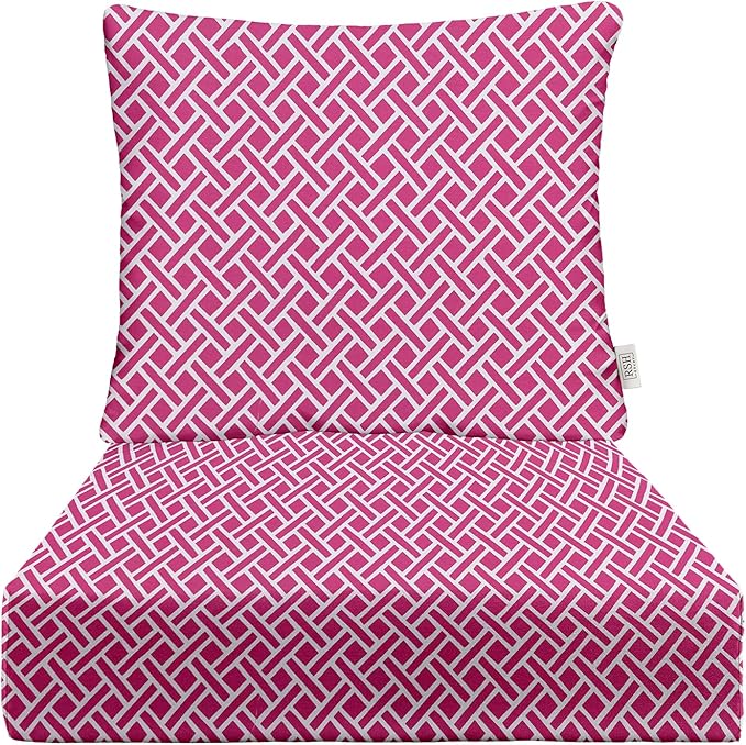 RSH DECOR Deep Seating Cushion with Pillow Back | 25” x 25.5” Seat | Water and Fade-Resistant Spun Fabric | Outdoor Chair Cushion Set for Patio Furniture | Midnight Melody Pink Geom