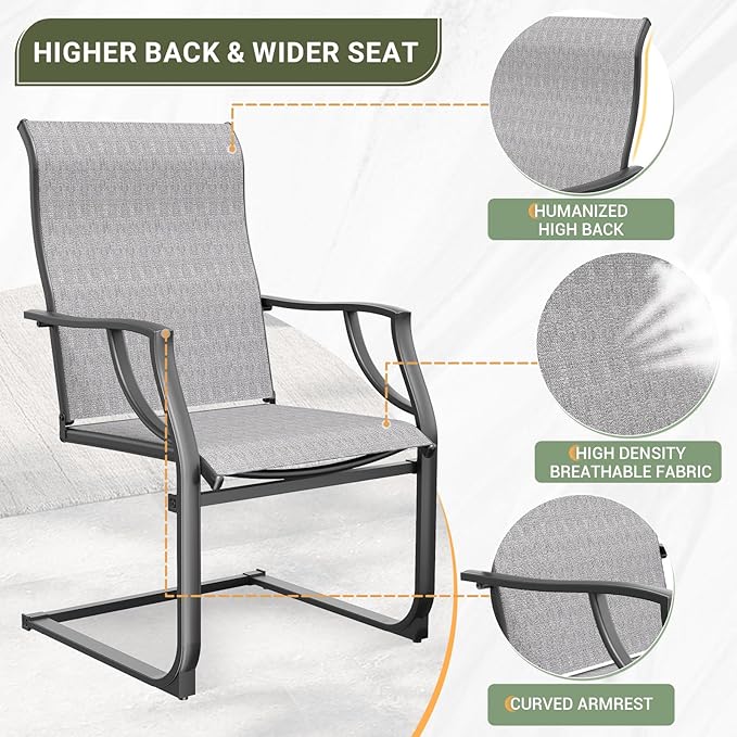 Amopatio Patio Chairs Set of 4, Outdoor Porch Chairs for All Weather, Breathable Garden Outdoor Dining Chairs for Backyard Deck, Grey & White