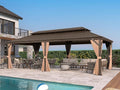 PURPLE LEAF 14' X 28' Outdoor Hardtop Gazebo Patio Wide Aluminum Frame Galvanized Steel Double Roof with Heavy Duty Netting and Curtains for Permanent Hard Top Pavilion Screen Khaki