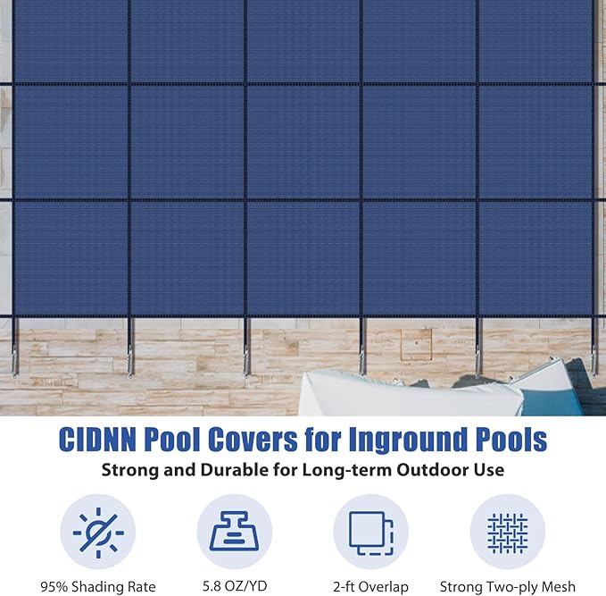 Inground Pool Cover Safety Fits Rectangle Swimming Pool, Mesh Solid Pool Cover for Inground Pools,Winter Pool Safety Cover Includes Safety Net and Installation Tools Blue (Blue, Fits 20x40ft Pools)