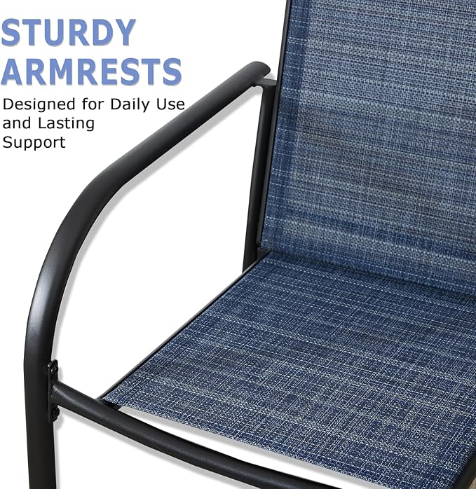 Patio Chairs Set of 6, Outdoor Dining Chairs with Breathable Textilene Fabric, Stackable Patio Chairs for Lawn, Garden, Backyard, Poolside, Dark Blue
