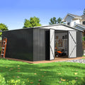 WKM 12x14 FT Outdoor Storage Shed, Utility Metal Tool Storage with Lockable Doors and Updated Frame Structure, Large Metal Garden Shed for Backyard, Patio Lawn, White