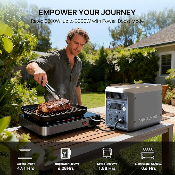 DABBSSON 2048Wh Solar Generator with 210W Solar Panel, Semi-Solid LiFePO4 Battery w/6 2200W AC Output, Compact&Lightweight, Recharge 80% in 1.5 Hr, 2000L Portable Power Station for Camping/Home/RV