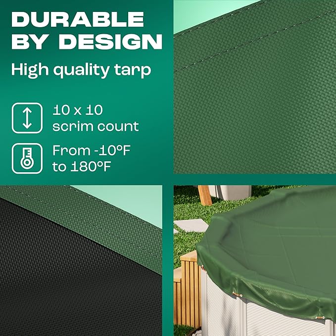 Yankee Emerald Series Pool Covers for Above Ground Pools | Round 18 ft Swimming Pool Cover w/Steel-Core Cable, Winch for Winterization | 9 mil Medium-Thickness for Off-Season, On-Season Protection