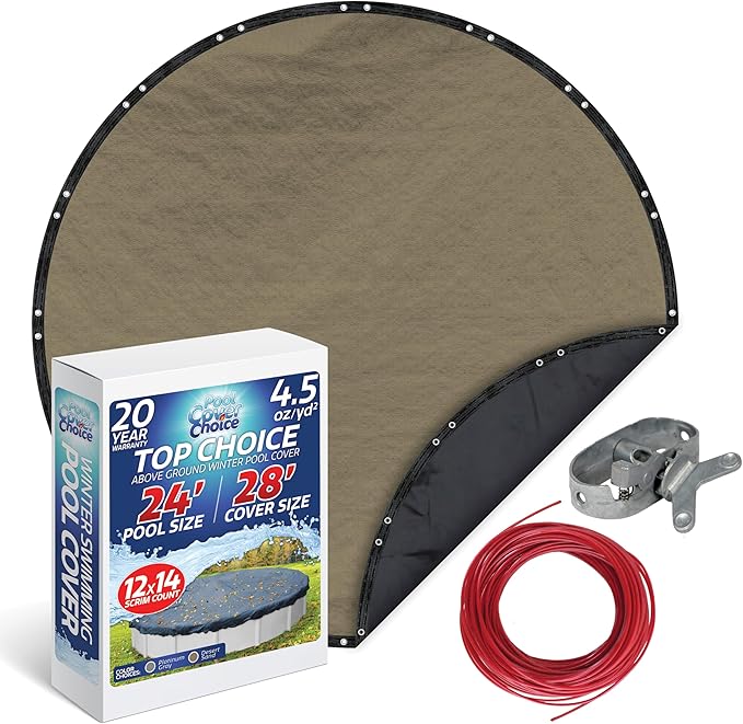 Winter Swimming Pool Cover for 24 ft Aboveground Round Pool Size, Top Choice Series, Solid Material, Color - Desert Sand, Pool Cover Choice 6024-4CHOICE