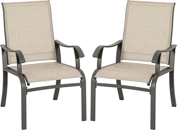 NUU GARDEN Patio Dining Chairs Set of 2, Outdoor Dining Chair with Powder-Coated Frame, All Weather Metal Dining Chairs with Textilene High Back and Wider Seat for Backyard, Deck, Balcony, Beige