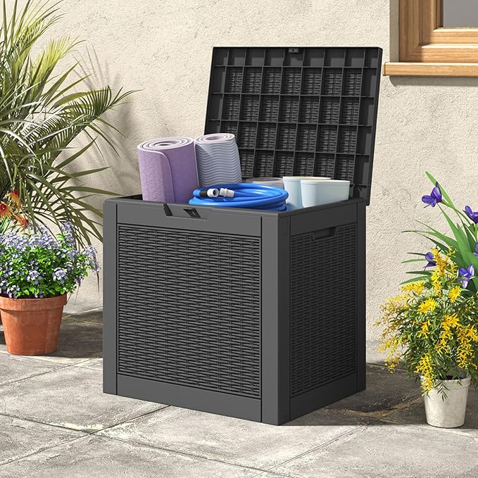 NUNU LAB 32 Gallon Resin Deck Box,Outdoor Indoor Waterproof Storage Box for Patio Cushions, Garden Tools, Pool Accessories,Backyard Storage Bin,Black