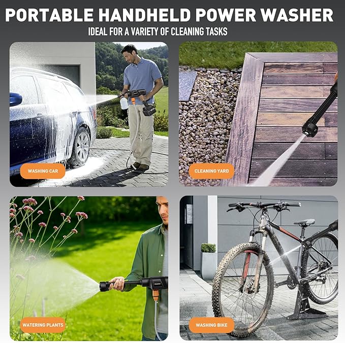 Portable Pressure Washer, 900PSI Cordless Power Washer, Portable Power Washer with 2 Batteries, 6-in-1 Nozzle, Handheld Pressure Washer for Car/Floor/Garden