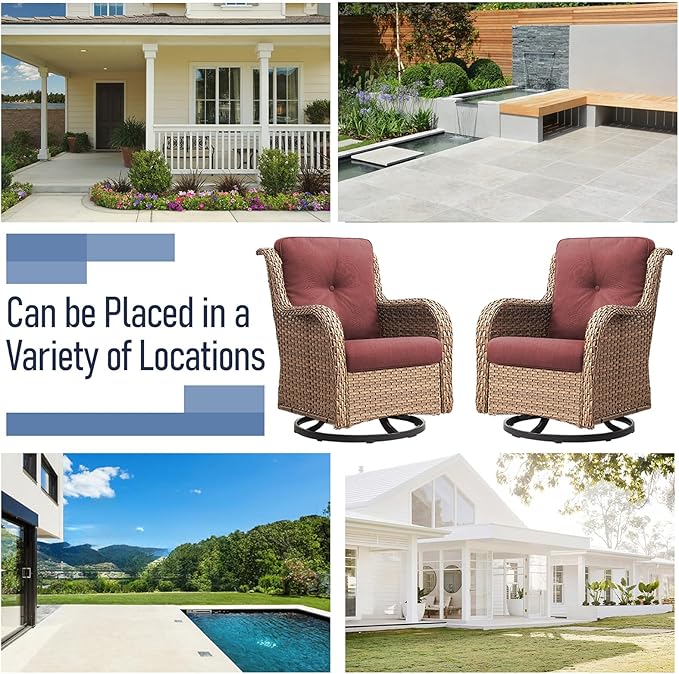 Patio Furniture Set with Swivel Chairs, 5 Pieces Outdoor Wicker Furniture Set with Patio Swivel Rocker Chairs for Patio, Yard, Deck, Porch, Poolside