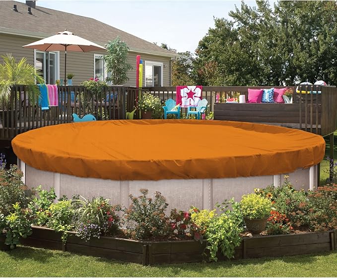 ECOOPTS 8 ft Round Pool Cover for Above Ground Pools, Swimming Pool Cover Protector Winter Safety Cover (Orange)