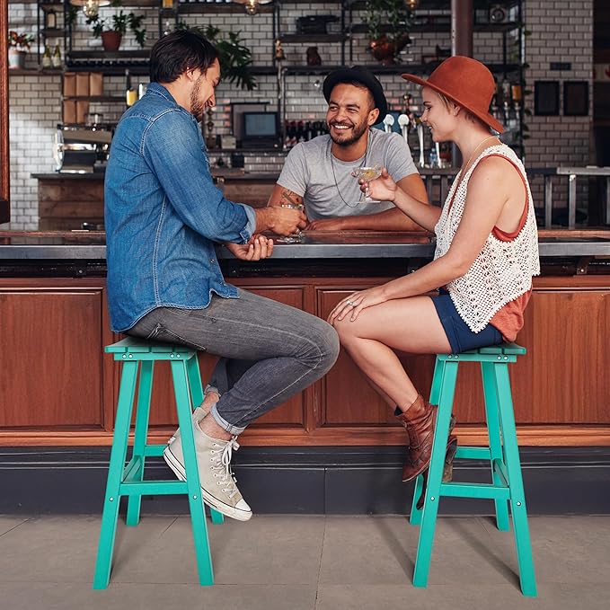 nalone 29 Inch Outdoor Bar Stool, HDPE Bar Chairs with Footrest, Weather Resistant Waterproof Bar Stools Outside Bar Height Stools for Bar, Kitchen Counter, Yard, Balcony (Aruba, 29'' Barstools)