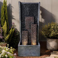 39.37" H Modern Water Fountain with Lights & Pump, Indoor/Outdoor Cascading Resin Waterfall Standing Fountain for Garden, Patio, Yard, Christmas Decor