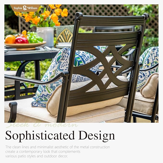 Sophia & William Swivel Patio Dining Set for 6 | 13ft Patio Umbrella Red | Removable Seat Cushions | Black 59" Patio Dining Table