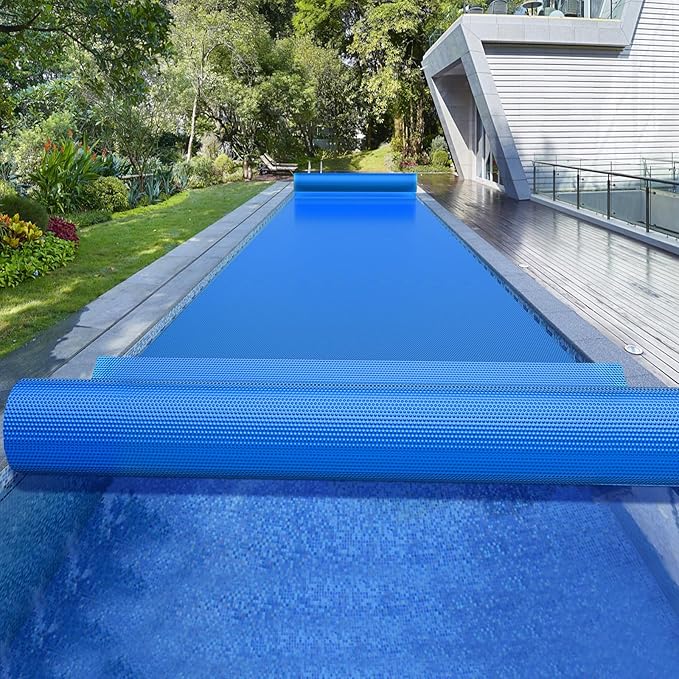 BigXwell Solar Pool Cover, Blue 16-mil 16 x 24 Foot Rectangle Above-Ground and In-Ground Pools, Heavy-Duty Insulating Pool Solar Cover, Heat Retaining Solar Blanket Cover for Swimmer