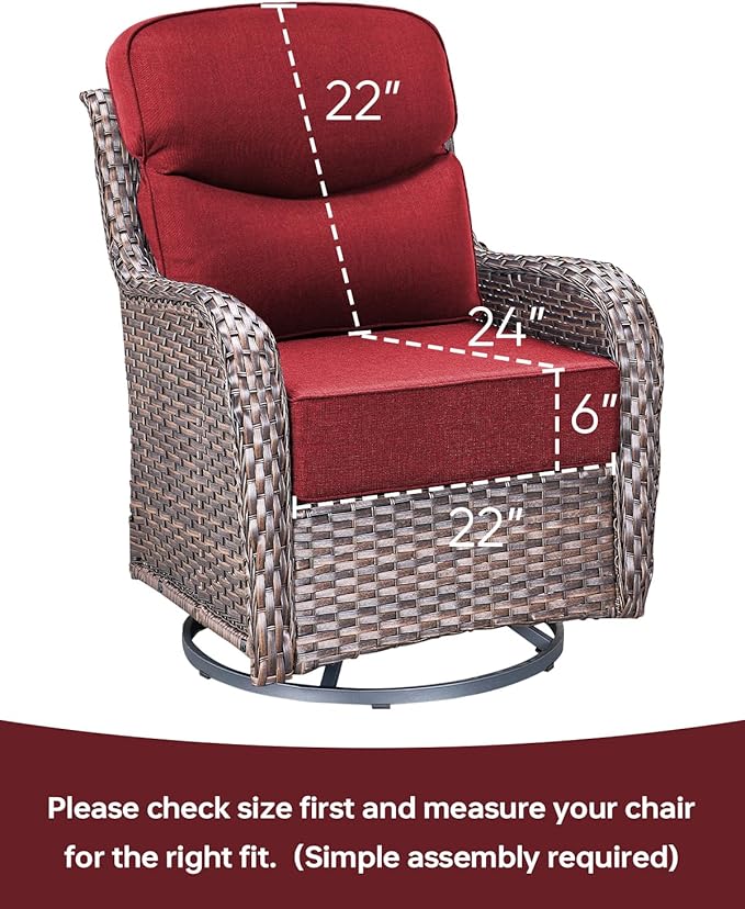Luxury 22x24/22x25 6-Inch Smile Outdoor Sofa Cushions Set of 3 - Memory Foam Deep Seat Patio Furniture Cushion for Wicker Rocker Dining Chair Loveseat 3-Seater L-Shape Sectional Sofa - Red
