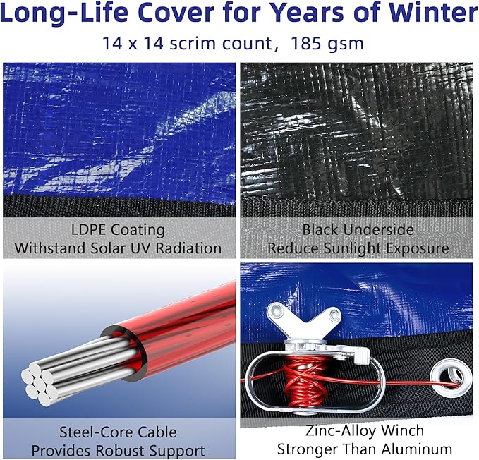 Pool Covers for Above Ground Pools - 18 ft Round Winter Pool Cover, Extra Durable Cold- and UV-Resistant Heavy-Duty Swimming Pool Cover for Winterizing
