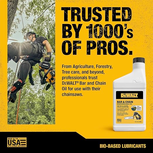 DEWALT – Biodegradable Bar & Chain Oil – Green, Eco-Friendly, Non-Toxic Professional Bar & Chainsaw Lubricant – Ultraclean All-Season Oil for Gas, Electric Saw, and Pole Saw, 16 oz