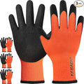Kebada T3 Winter Work Gloves for Men and Women, Warm Knit Cold Weather Work Gloves, Thermal Insulated Freezer Gloves, 100% Latex Coating Non-slip Grip, Long Wrist Design, 3 Pairs, Orange, Large